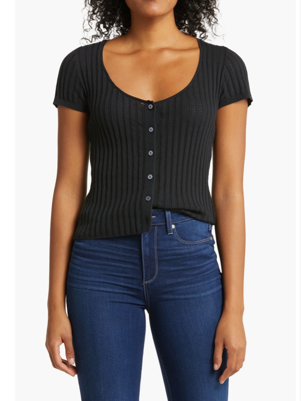 Paige Anthony Short Sleeve Pointelle Top Med